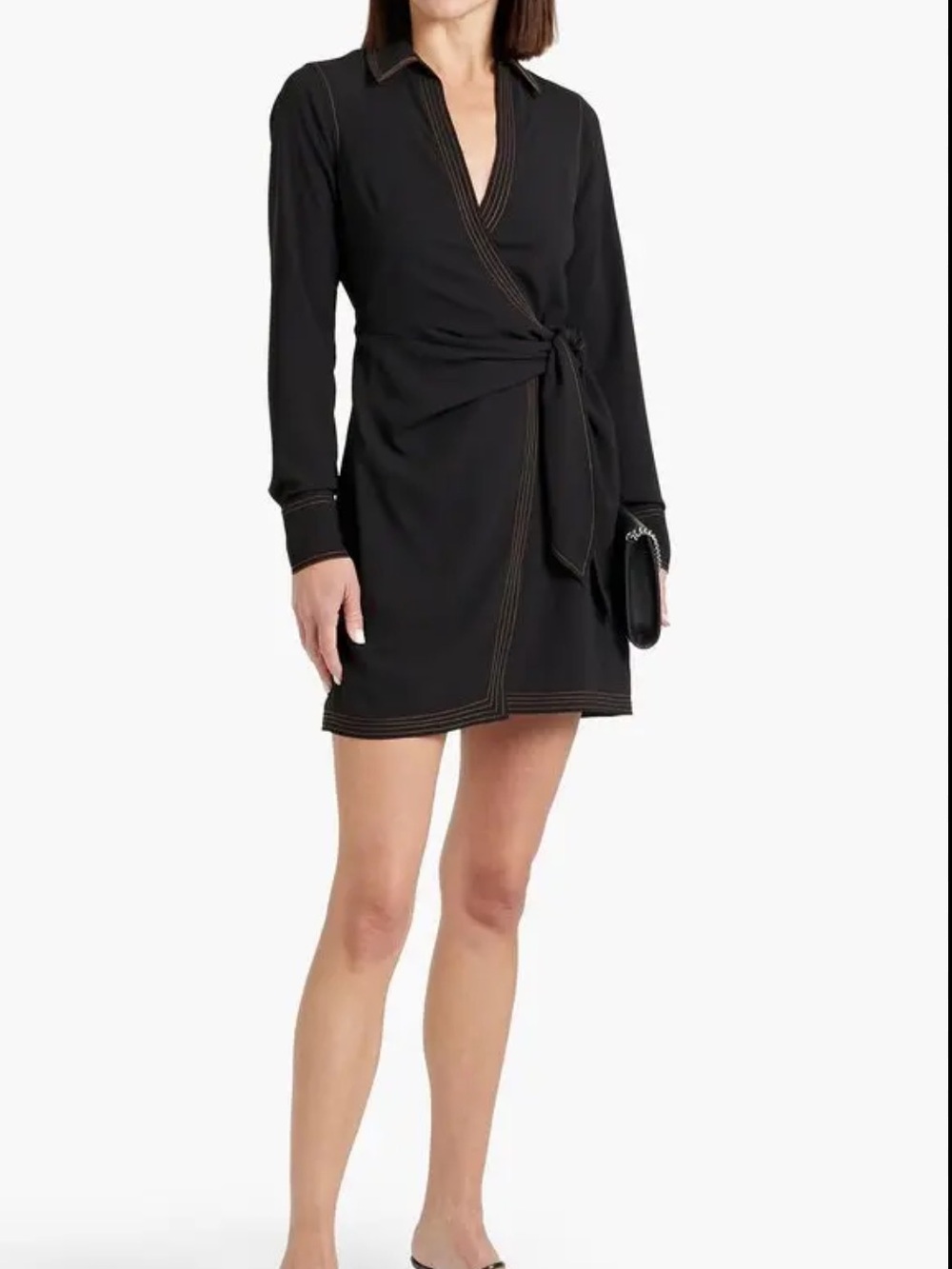 Veronica Beard Lavella Black Wrap Mini Dress with Contrast Stitching Size 6